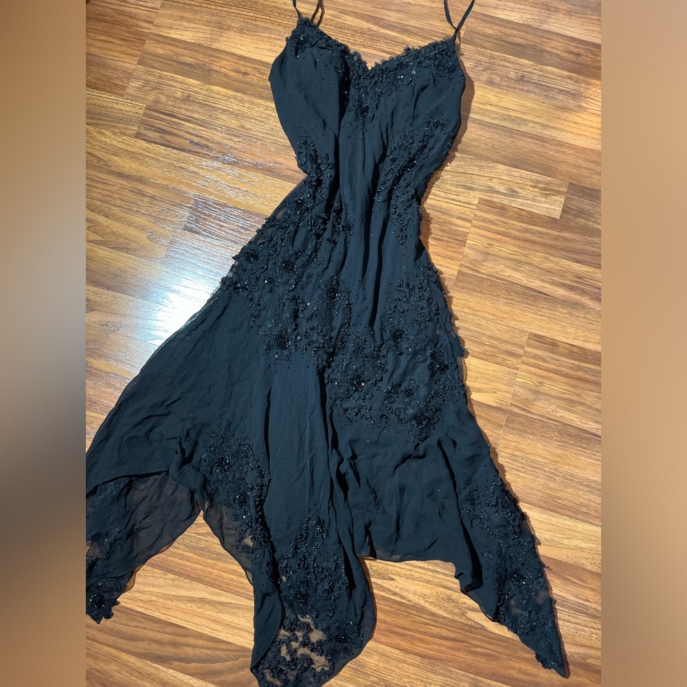 Vintage 90’s Y2K Silk Dress Beaded Dress Fairy Prom Black Silk Sue Wong